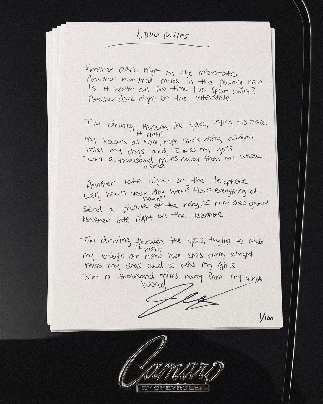 Handwritten Lyrics (1,000 Miles)